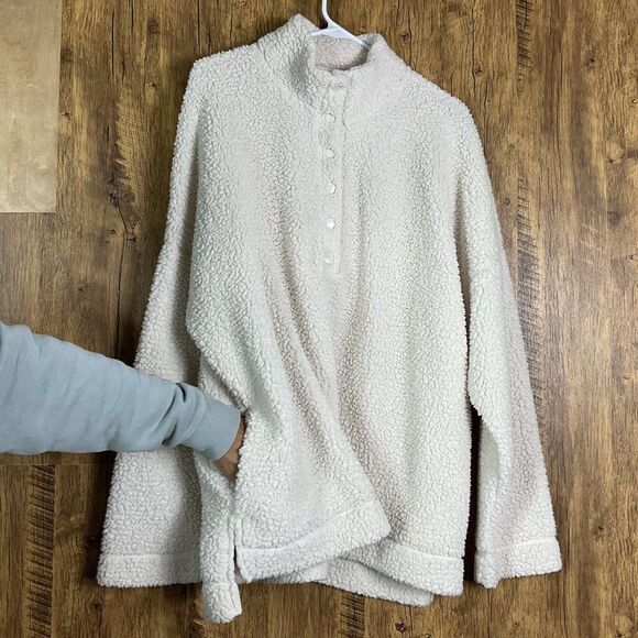 Aerie Cloud Sherpa Oversized Pullover Sweatshirt, XL, Button-Up High Collar - Picture 3 of 13